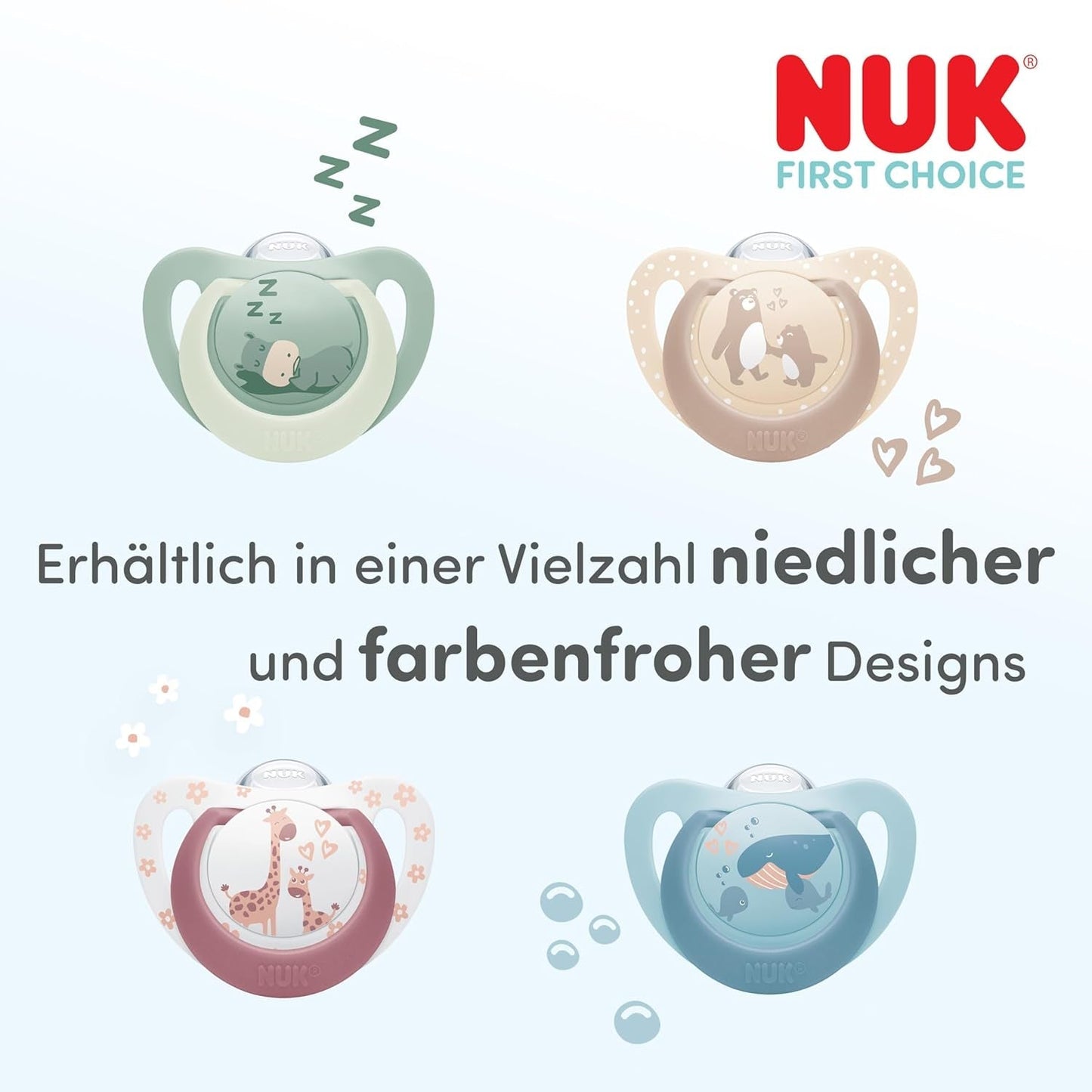 NUK First Choice natsut til babyer | 6-18 måneder | Ortodontiske sutter der lyser i mørke | Beroliger 99 % af babyer** | Kanin/Får | Pakke 0-2