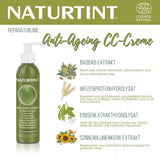 Naturlig farvetone CC Cream. Ingen skylle hårmaske. Til tørt og beskadiget hår. Reparerer og fugter. 96% naturlige ingredienser. 200 ml Naty Shop hårmaske