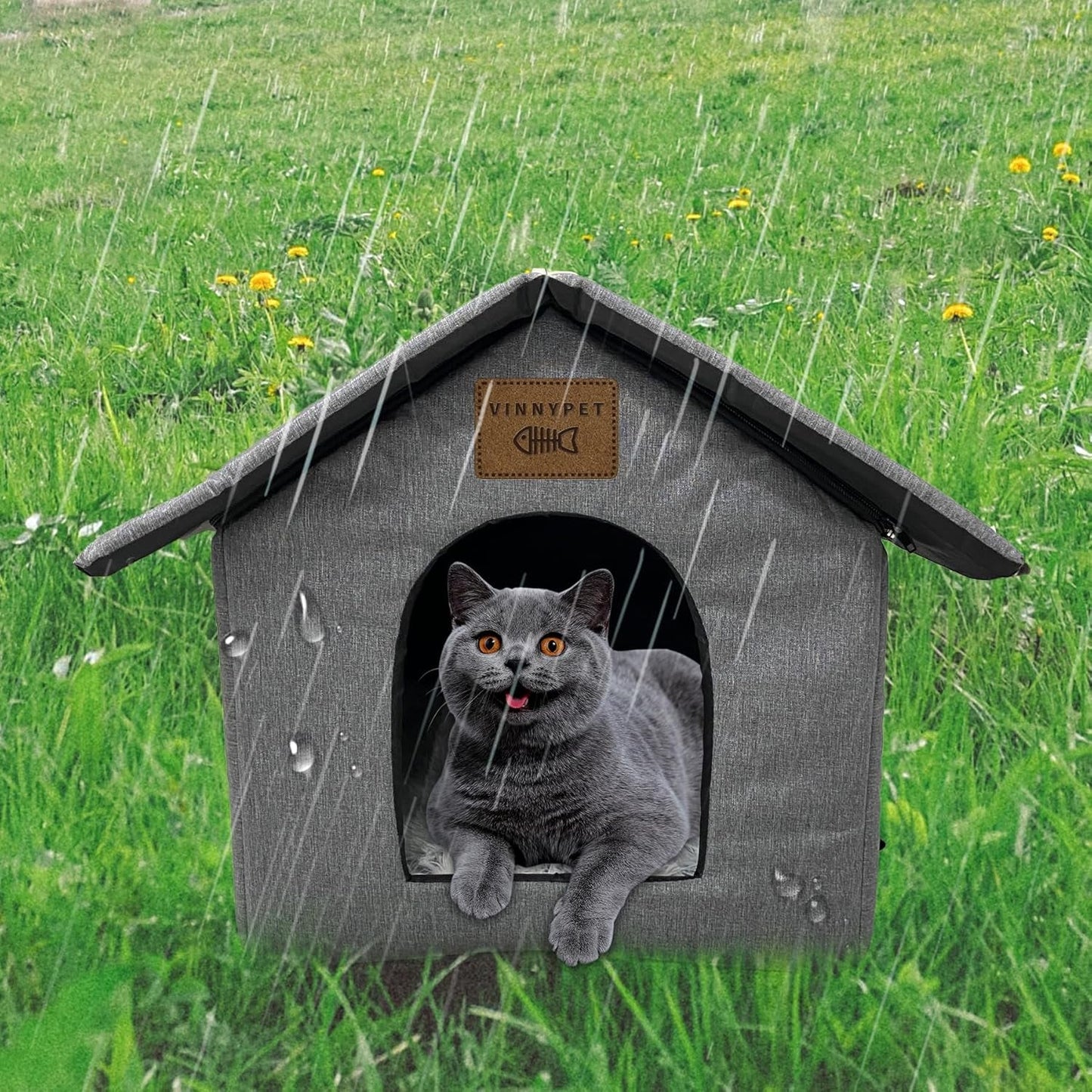 Katzenhaus Für Draußen Winterfest Wasserdicht Wetterfester Katzenhöhle Haustierhaus mit Plüschkissen Varm Hundehöhle Waschbar Hundehaus Tierheim Für Streuner Haustiere 45x40x45