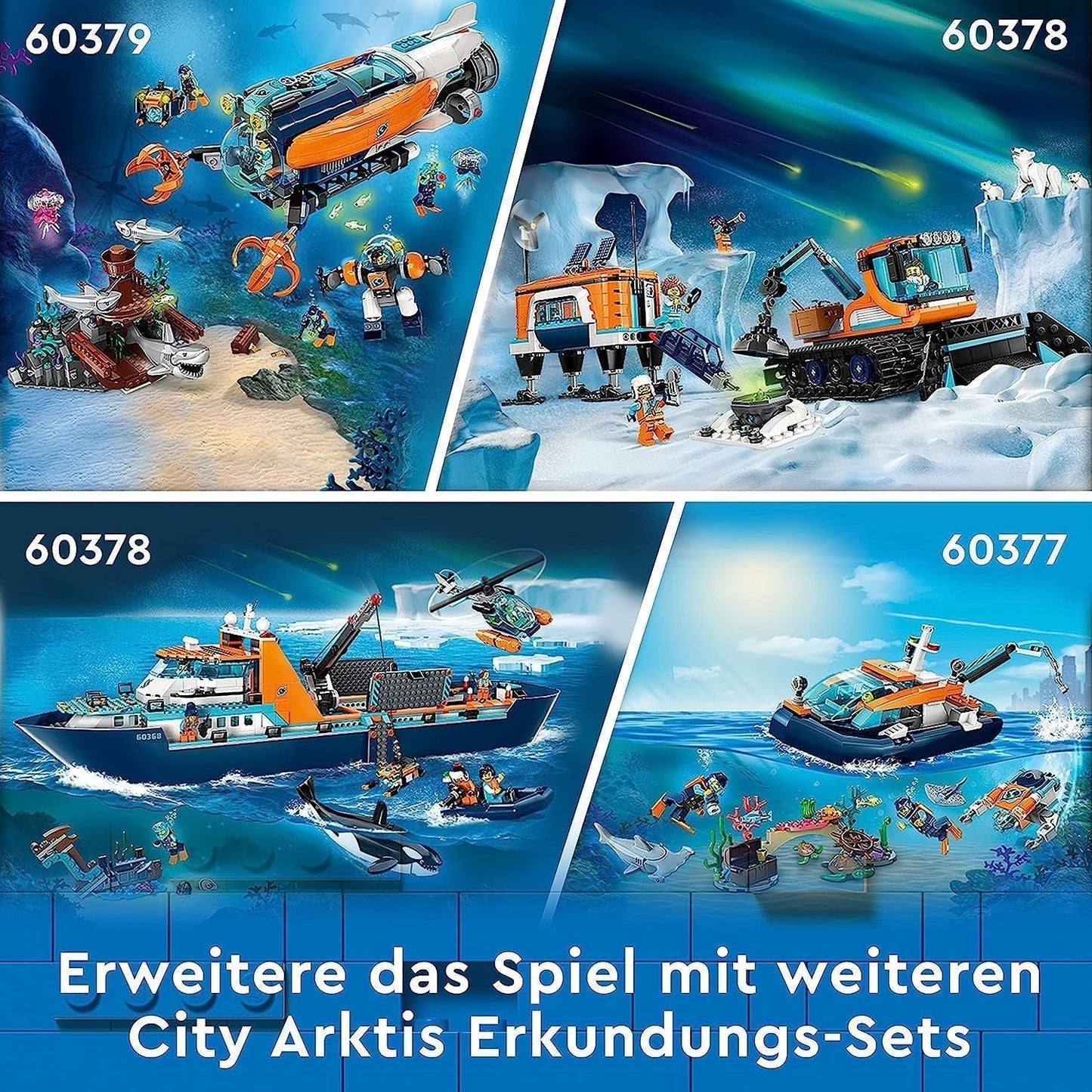 LEGO City Arctic Research Ship, stor flydende legetøjsbåd med helikopter, gummibåd, Rov-ubåd, vikingevrag, 7 minifigurer og spækhuggerfigur, gave til børn i alderen 7+ 60368 byggesæt Besuche den LEGO-Store
