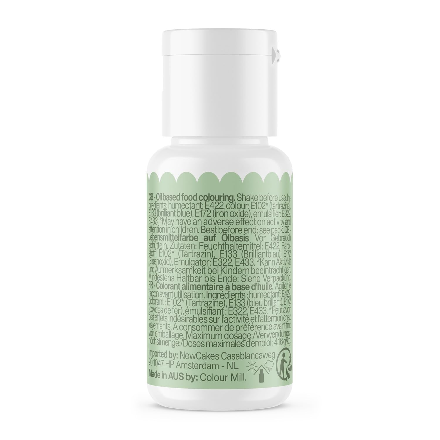 Color Mill salvie oliebaseret madfarve - Madfarve til chokolade, fondant, muffins, kager, bagning, makroner - Madfarve til dekoration af kager - 100 ml