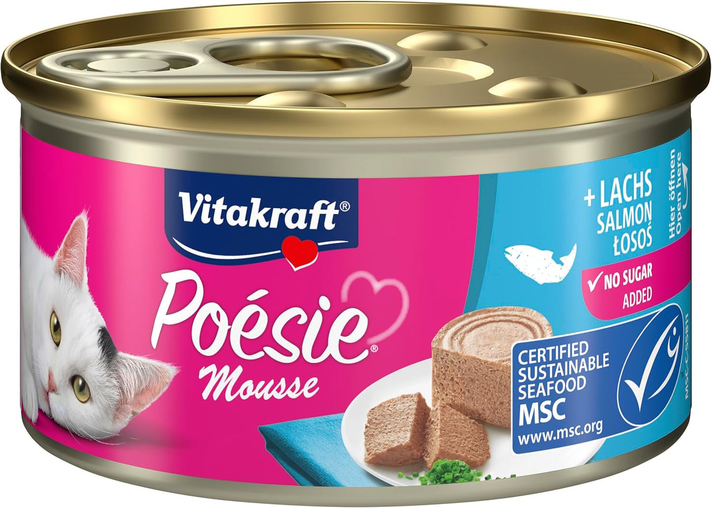Vitakraft Poésie Mousse, våd kattefoder, luftskum, med laks, uden tilsat sukker eller korn (12 x 85g)