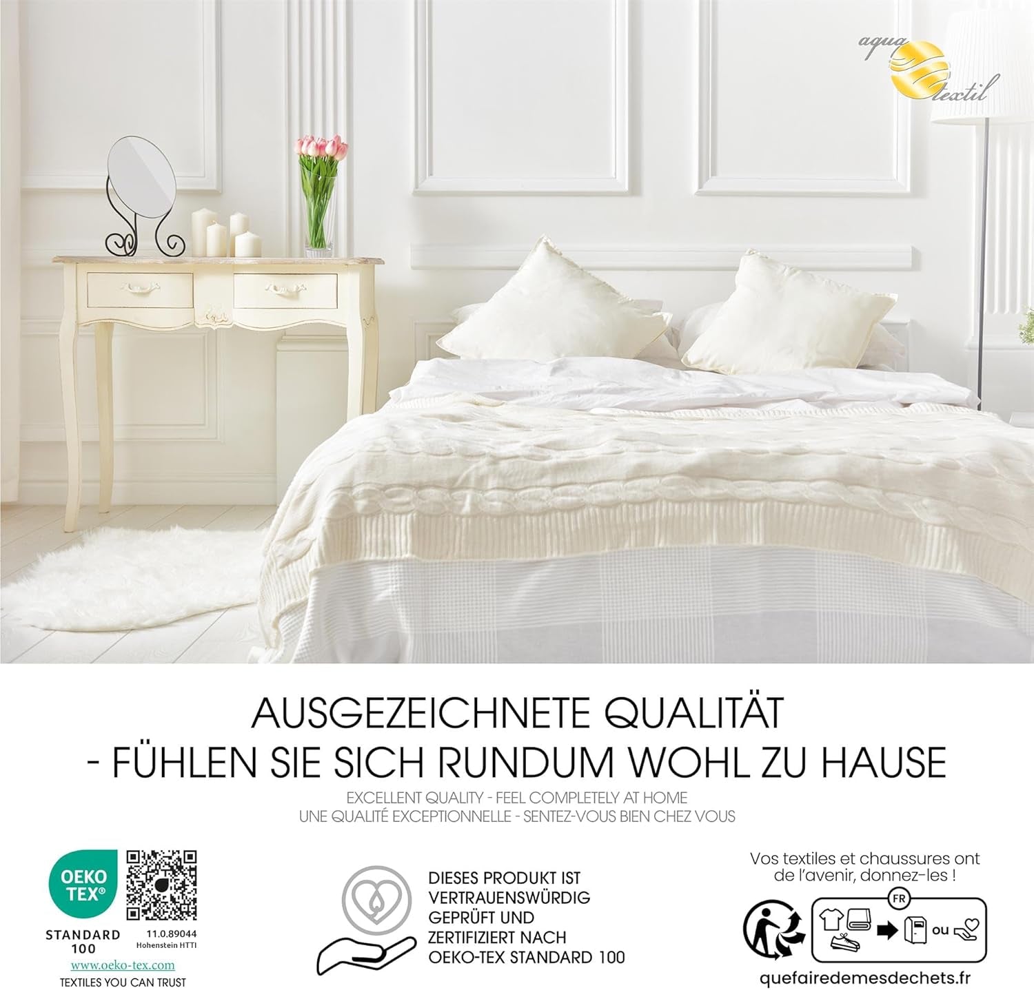 Aqua-Textil Soft Touch Sæt til børn Dyne 100 X 135 Cm 250G og 350G med pude 40 X 60 Cm 150G Dyne 4 sæsoner Klimastyring Oeko-Tex Dyner og dyner Naty Shop