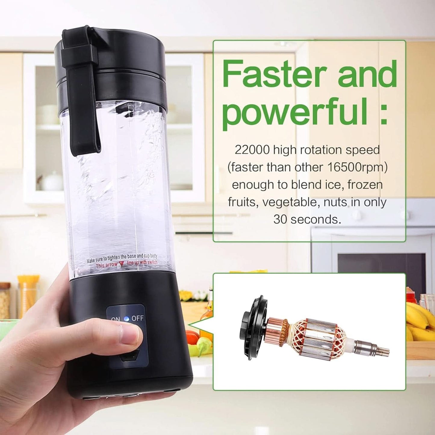 Mixer Smoothie Maker Tragbarer Entefter: 380Ml Standmixer Persönlicher Shaker Proteinshake Mit 6 Edelstahlmesser Tragbar-Bpa-Freie Mit Usb-Mixbecher Für Shakes,Saftoutdoor,Schwarz Bucatarie Naty Shop