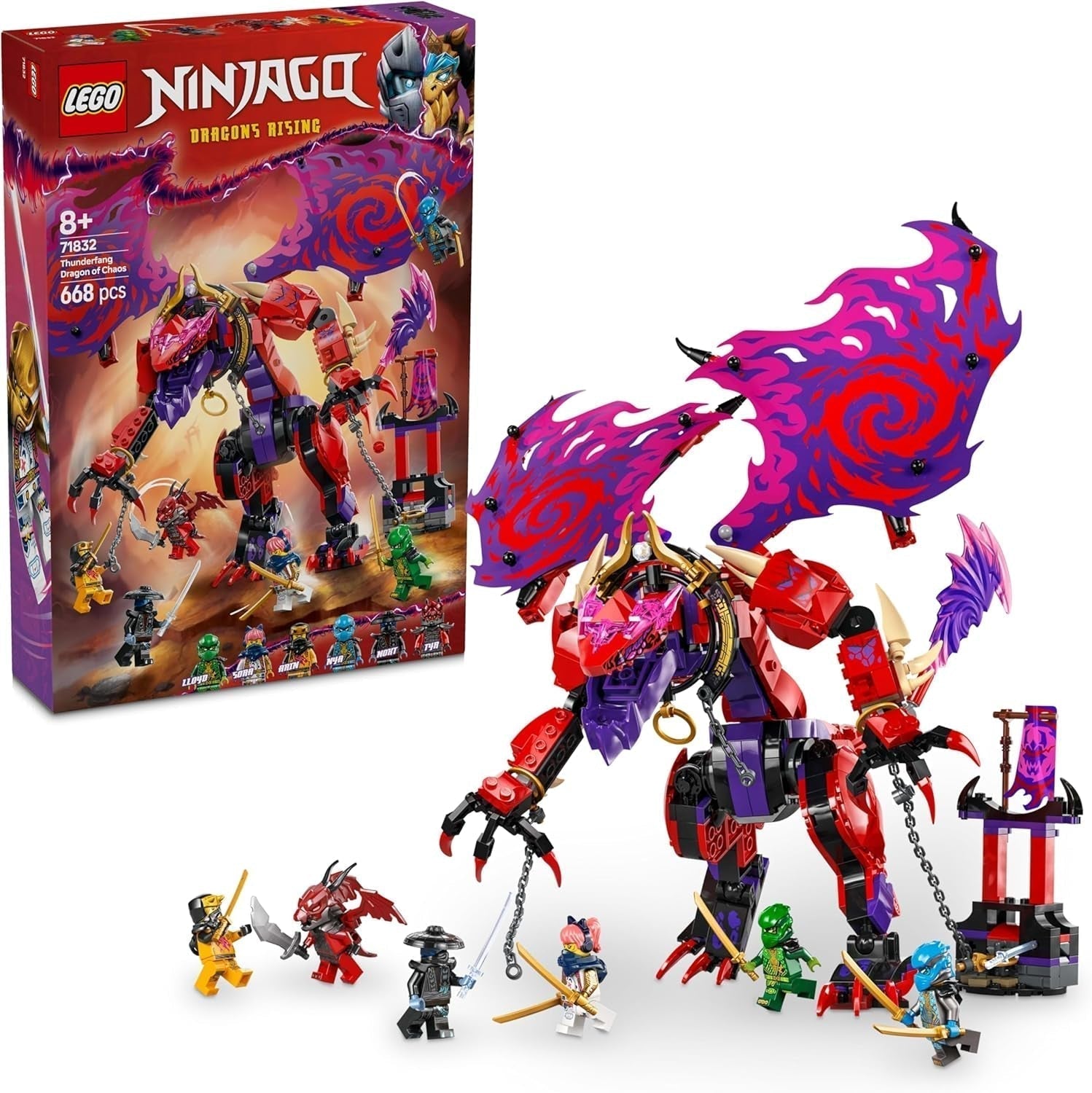 LEGO NINJAGO Chaos Dragon Thundertooth - Legetøj med 6 Ninja-minifigurer - Rollespilsbyggesæt til drenge og piger fra 8 år og opefter - Gaver til Rise of the Dragons TV-seriefans 71832 Byggesæt Beuche den LEGO-Store Standardtitel