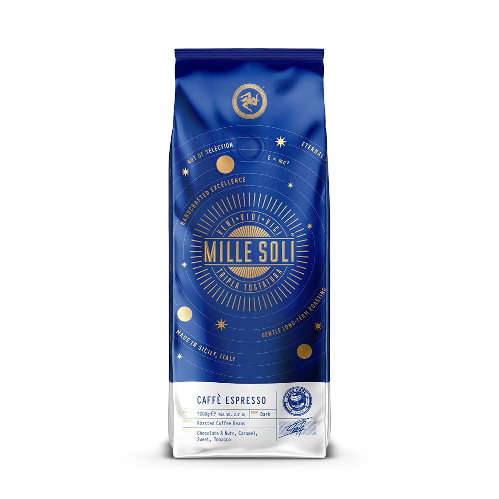 Caffè Espresso - Espressobohnen 1 kg - Traditionel Dreifachröstung In Handarbeit - Premium Kaffeebohnen mit perfekter Crema og besons säurearm for Fuldautomat og Siebträger