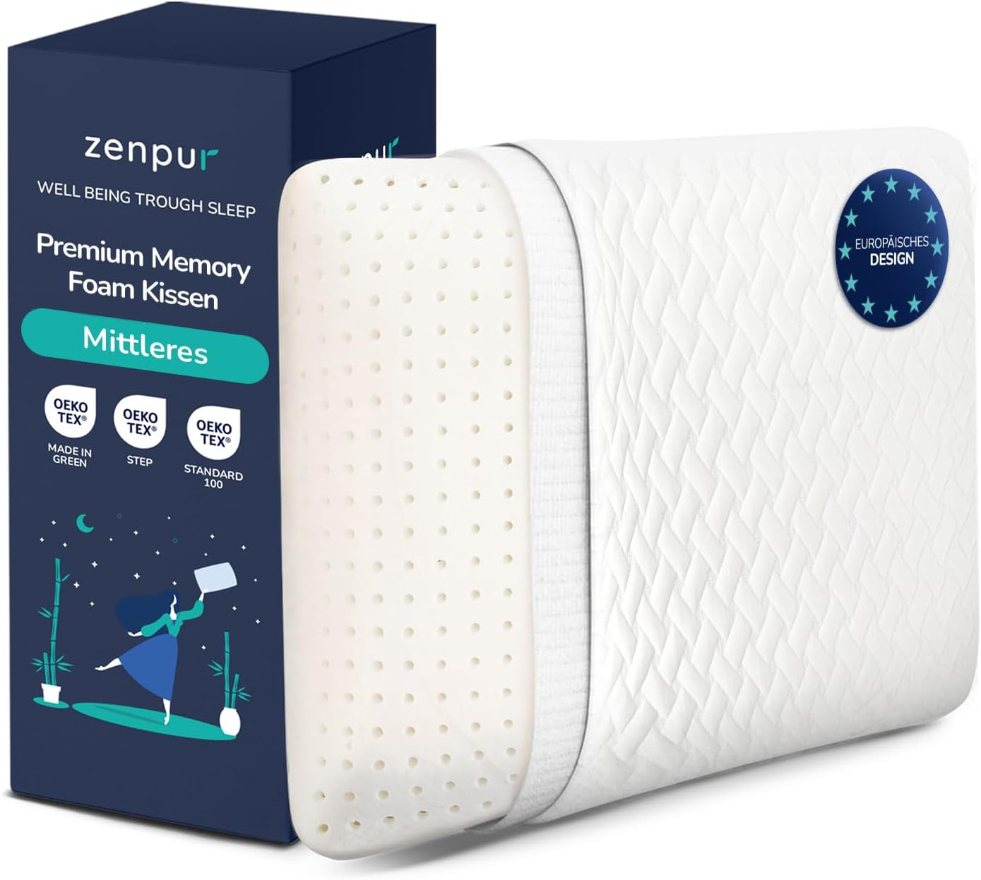 Sæt med 2 nakkestøttepuder 40X60-13Cm - Ergonomisk sovepude til nakke og skuldre Oeko-Tex certificerede cervikale ortopædiske puder Naty Shop Medium Pude 40 X 60 X 13 Cm