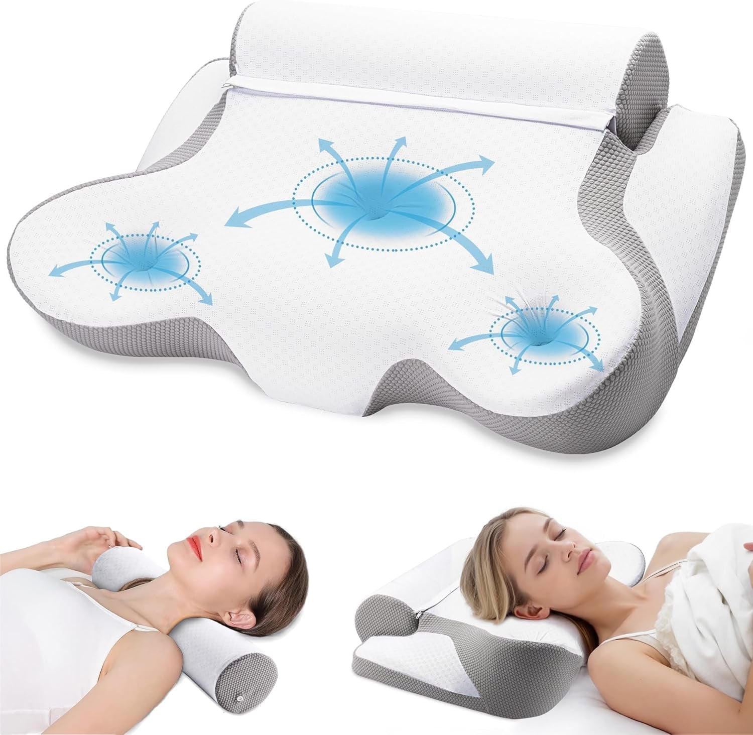TopEsct Memory Foam-pude, sidesovepude, nakkepude, hovedpude til side- og rygsover (grå)