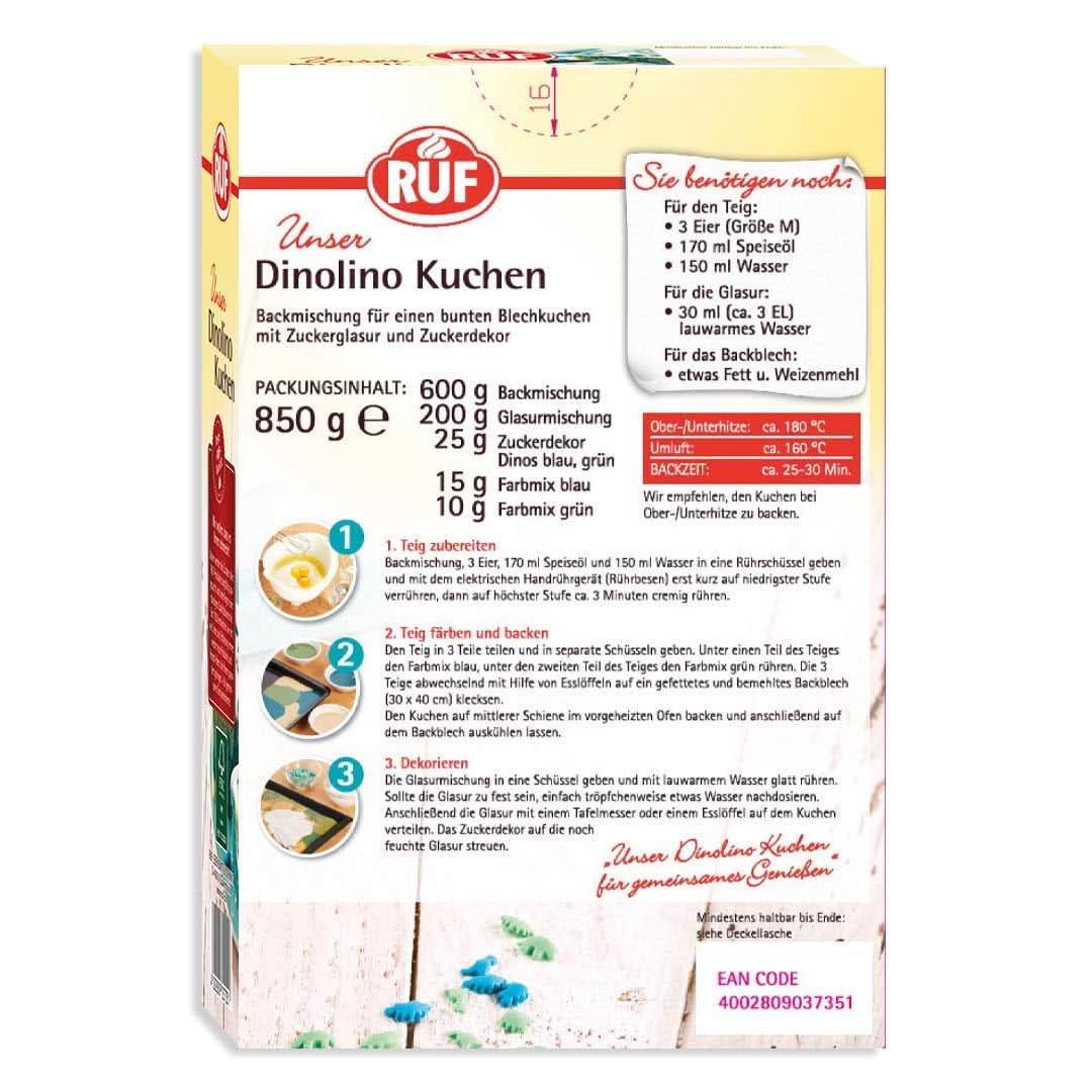 RUF Dinolino Cake, Tricolor arkkage med citronsmag, 850 gram Sprinkles Naty Shop
