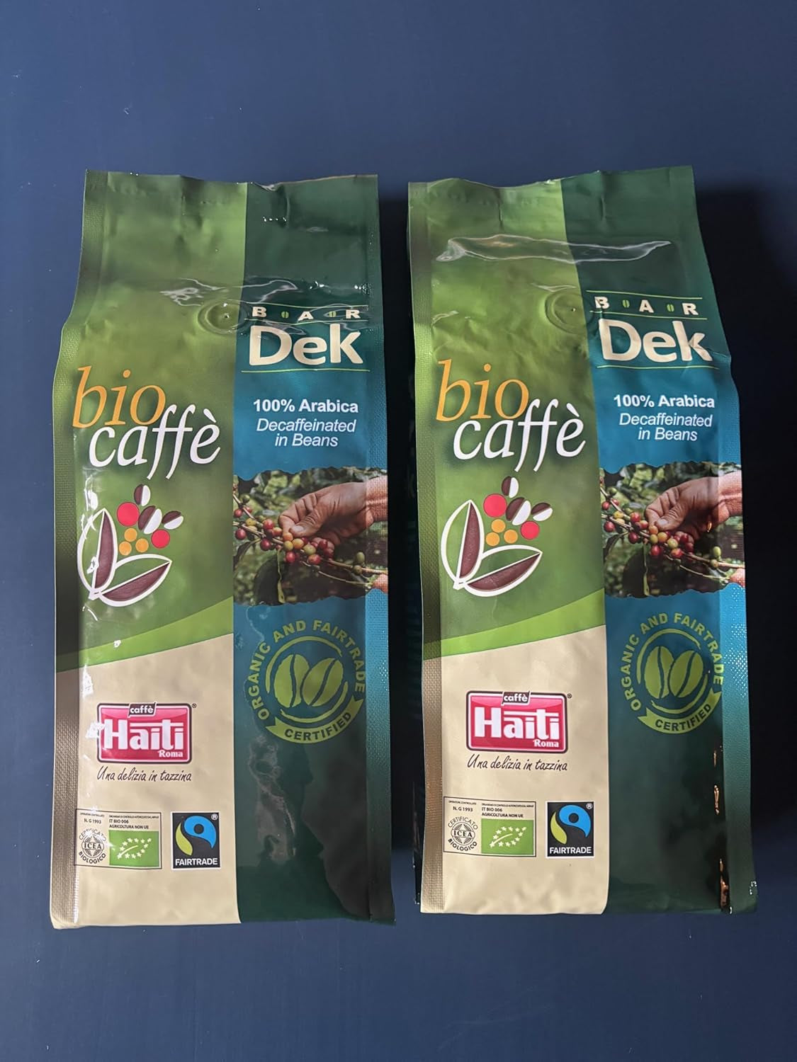 Caffè Haiti Roma økologiske koffeinfri kaffebønner, 100% Arabica, Fairtrade certificeret, økologisk kvalitet, pakke med 2 x 500g