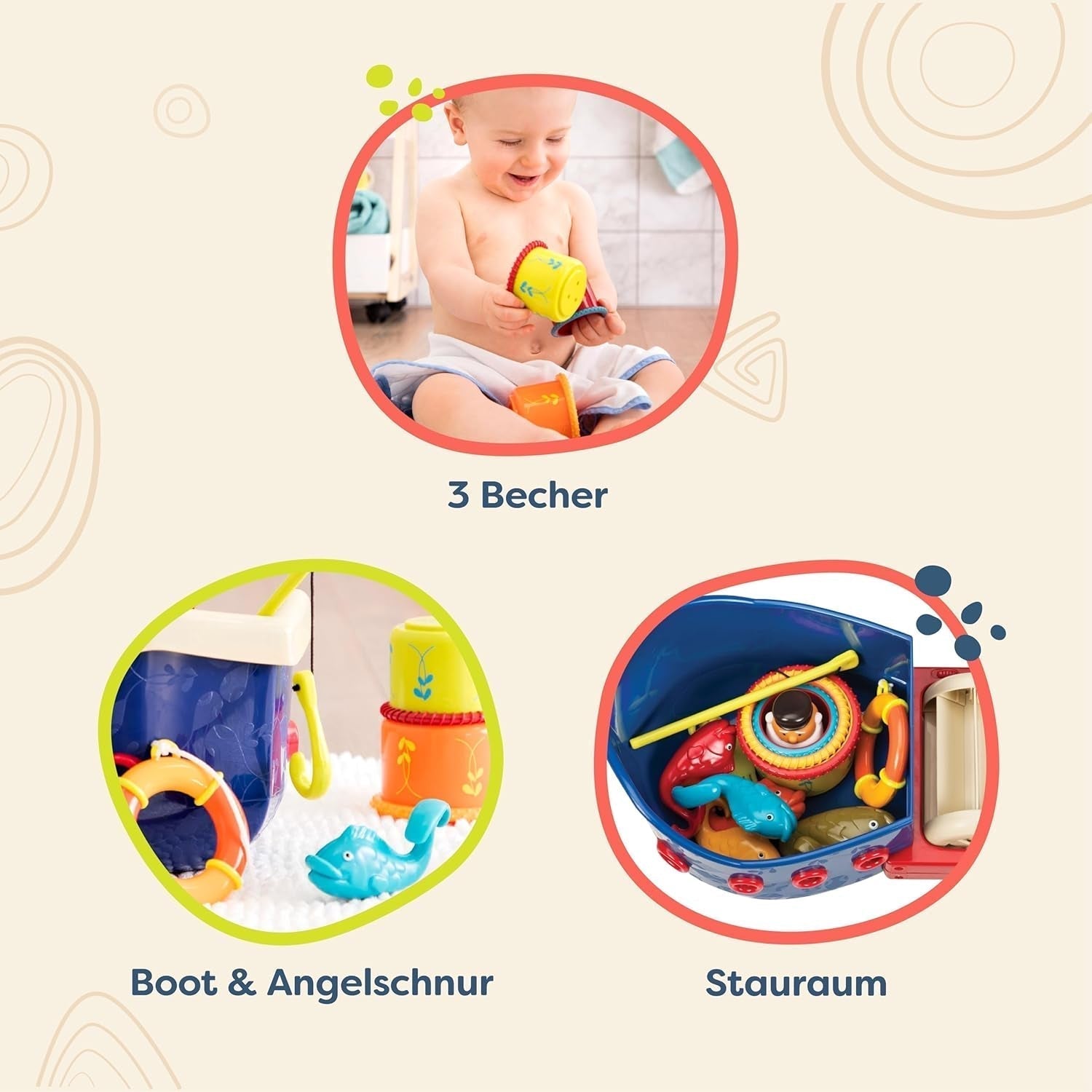 B. legetøj 13 styks badekar legetøj til børn med båd, stable kop, fisk, fiske legetøj til børn badekar fra 1 år Legetøj Bebe Naty Shop