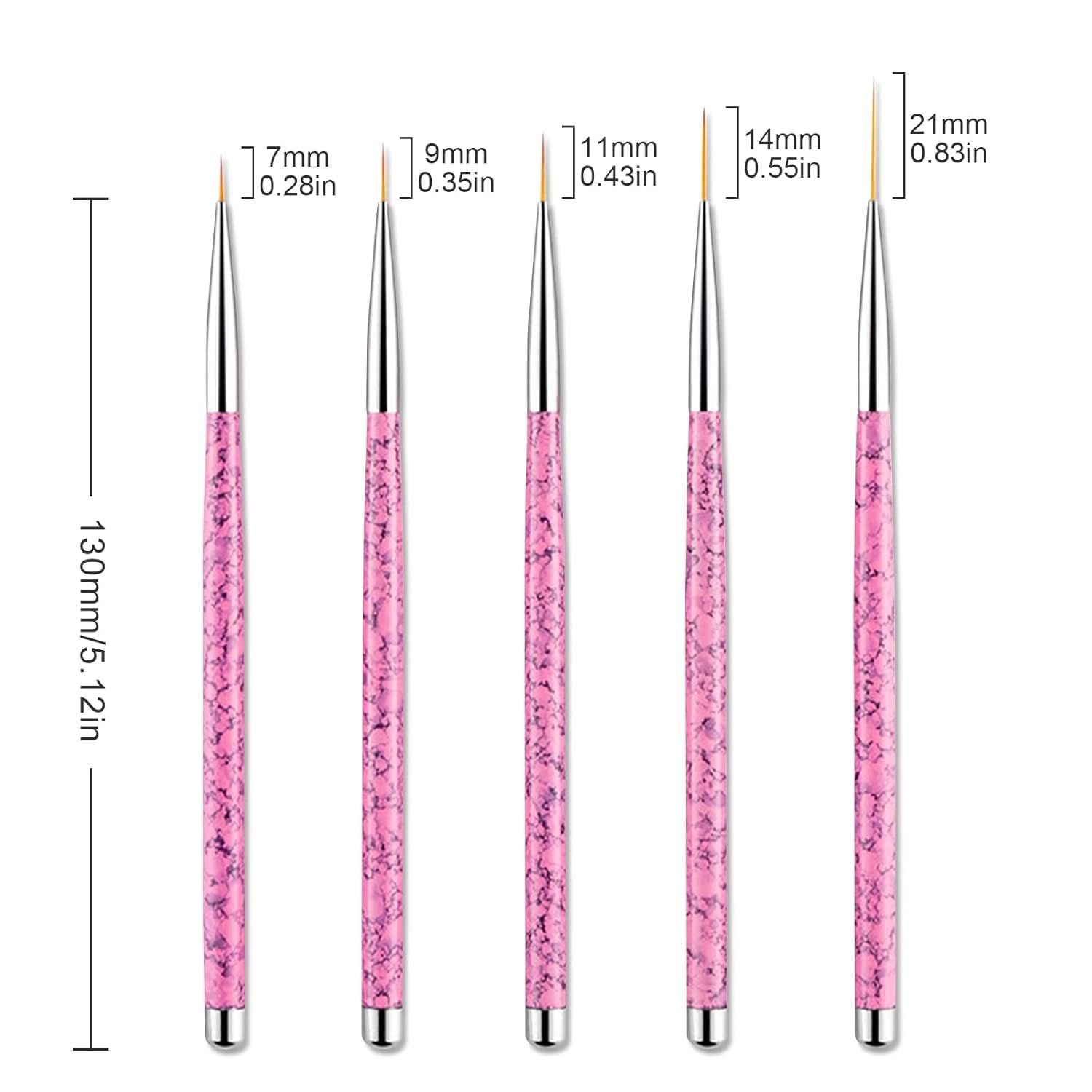 Sularpek Nail Art Liner Pinsel, 5 Stück Profi Detail Fine Nails Gel Negle Brush, Nagel Pinsel Dünn Für Beauty Frauen Nagelstudio (5 Größen, Rosa)