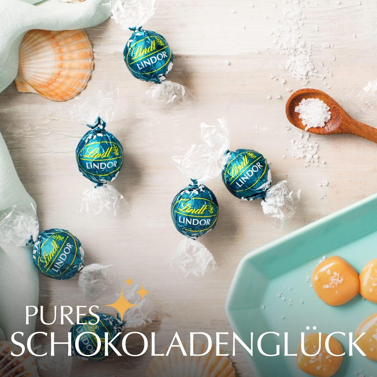 Lindt Chokolade | LINDOR saltkaramelkornet | 500g | 38 mælkechokoladekugler med saltkaramelfyld | Gave af chokolade