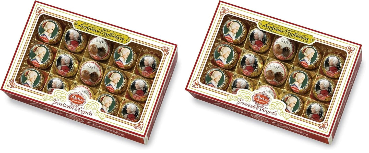 Reber Mozart kugler med mørk chokolade, pakke med 6 med marcipan og nougat, vegansk - 1 x 120 g