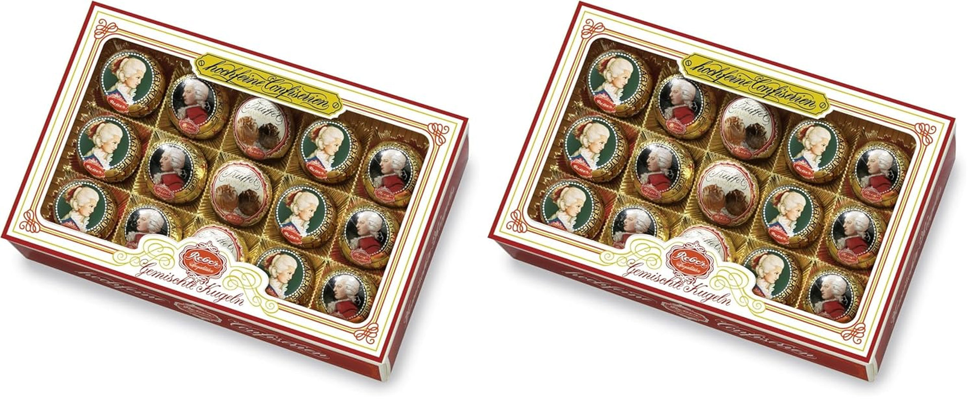 Reber Mozart kugler med mørk chokolade, pakke med 6 med marcipan og nougat, vegansk - 1 x 120 g