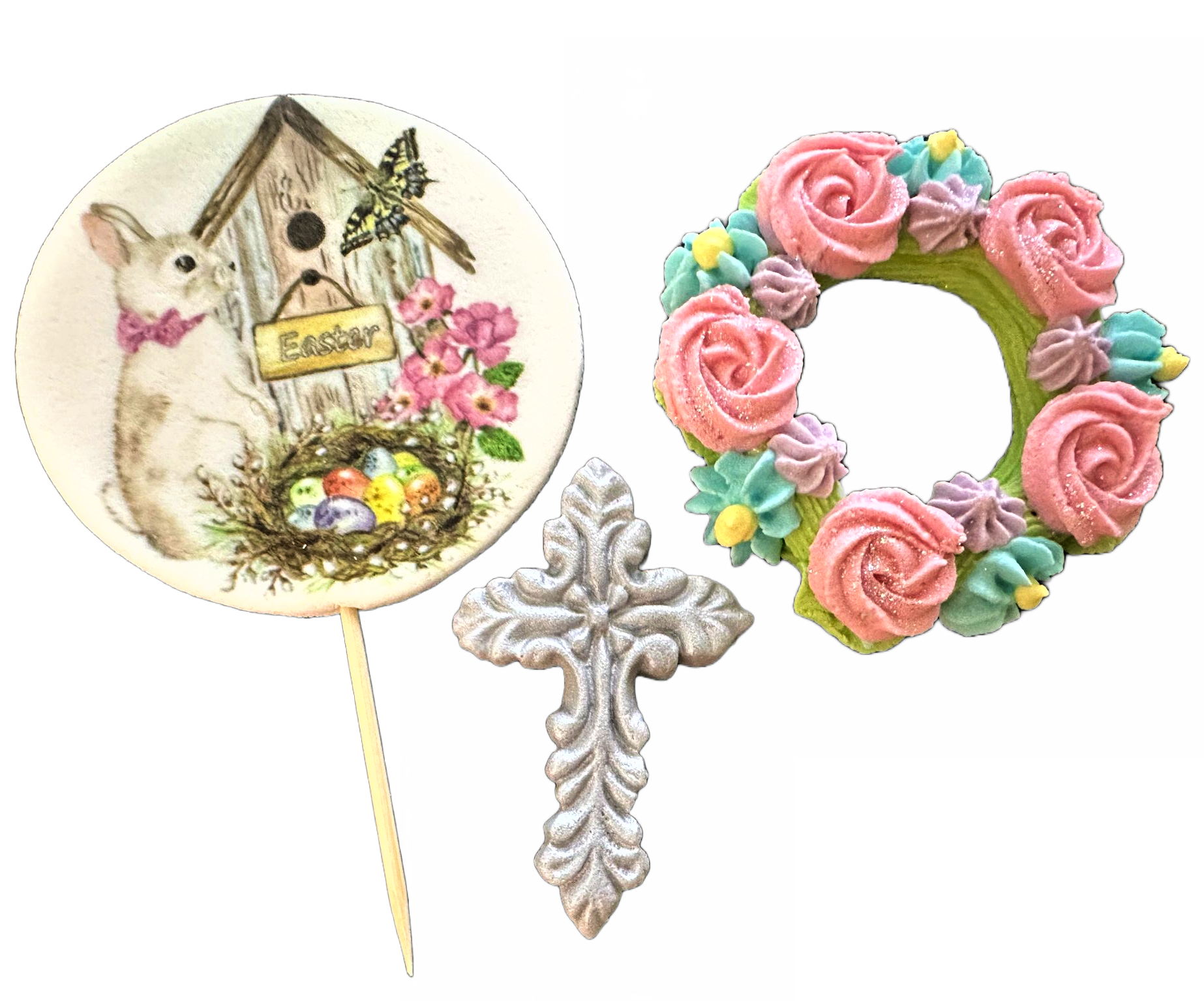 Sæt med 3 spiselige dekorationer fra sukkerpasta, påskepynt fra Sugar Paste Nati Shop