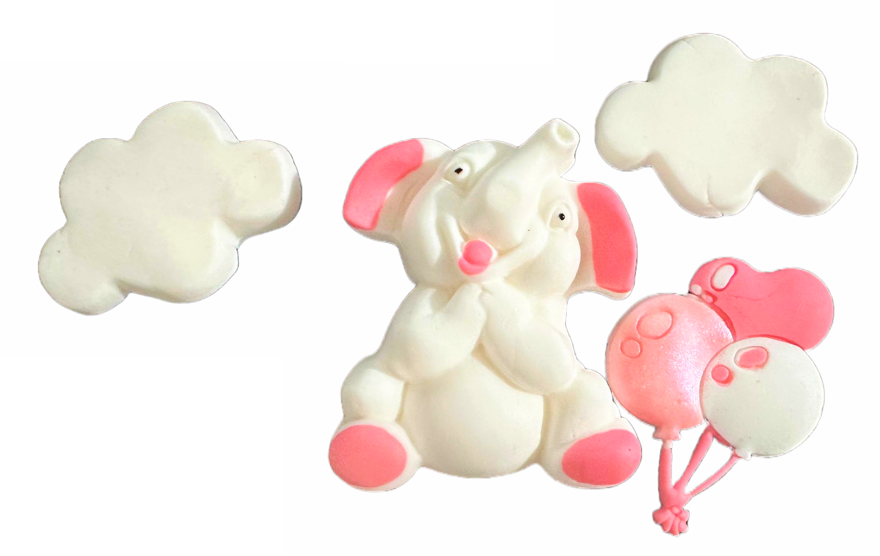 Sæt med spiselige sukkerdekorationer, Pink Elephant Sugar Paste Decorations Nati Shop