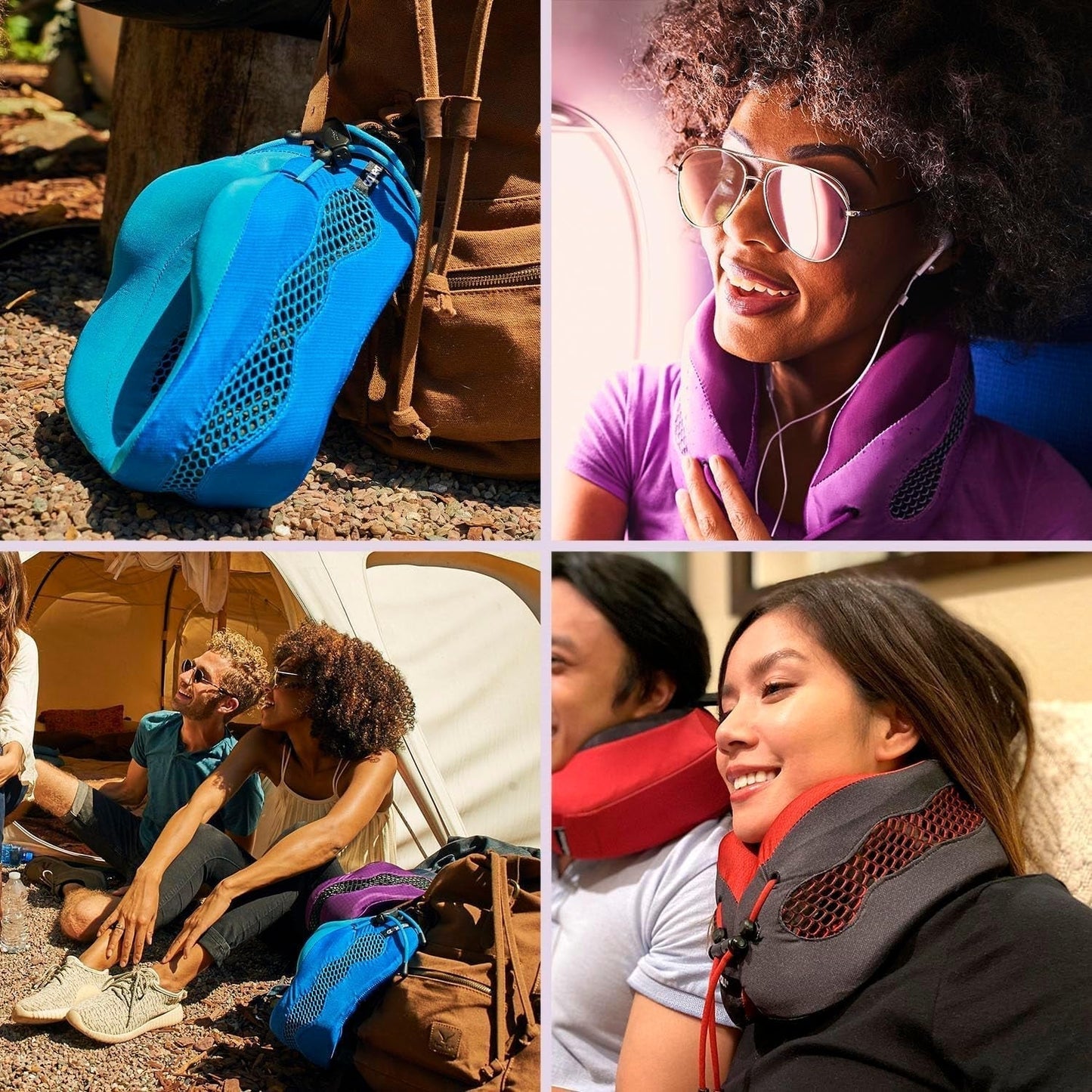 Cabeau Long Flight Travel Nakkepude - Evolution Cool - Støttende memoryskum med ventilationsåbninger - Kompakt med bæretaske (lilla) Naty Shop rejsepuder