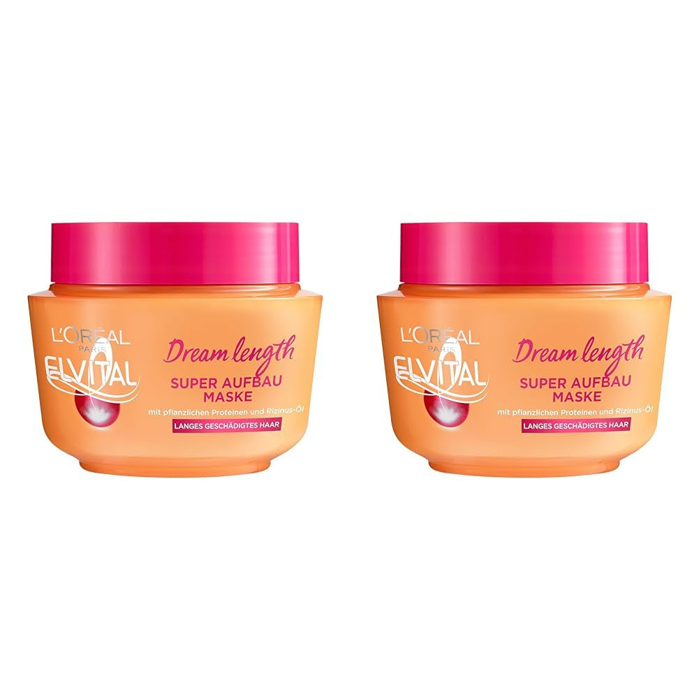 L'Oréal Paris Elvital Anti Split End Hair Mask til langt, beskadiget hår, Intensiv udskylningsbehandling, Med vegetabilske vitaminer og ricinusolie, Dream Length Super Build-up Mask, 1 x 300 ml Naty Shop Hair Mask Standard titel