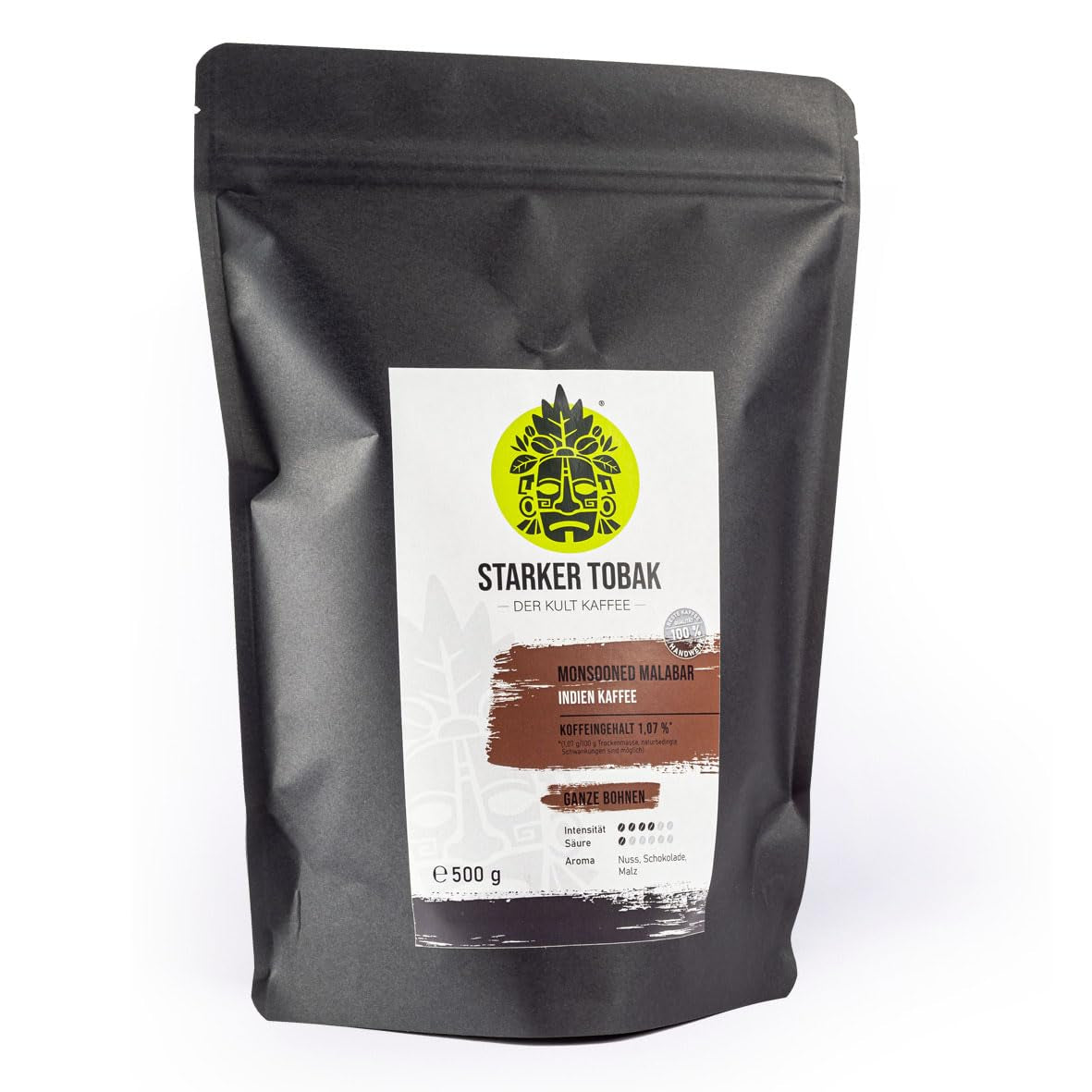 STARKER TOBAK Monsooned Malabar-kaffe, hele bønne, håndristet - mellemristet, Indien, 100 % Arabica, velegnet til filterkaffe, fransk presse, fuldautomatiske kaffemaskiner, skånsom mod maven - ekstra lav surhed