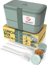 Umami madkasse til voksne, stabelbar Bento-kasse med 4 bestik og rum, madpakke til voksne, to-go-salatbeholder, Picnic-/kontormadkasse, koksgrå, 1500 ml Naty Shop madopbevaringskasser Skifergrøn L - 1500 ml kan stables inde i hinanden