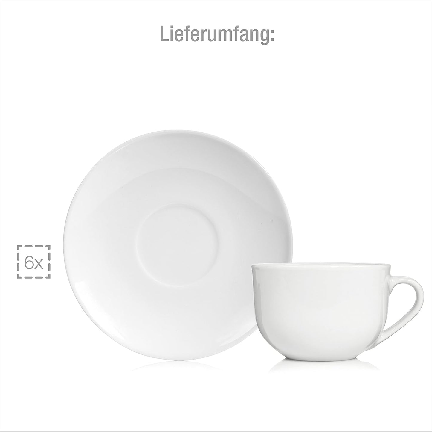 Sänger New Port kaffekopsæt, 12 kopper sæt til 6, hvide porcelænkopper og underkopper, 150 ml | PREMIUM KOLLEKTIONEN