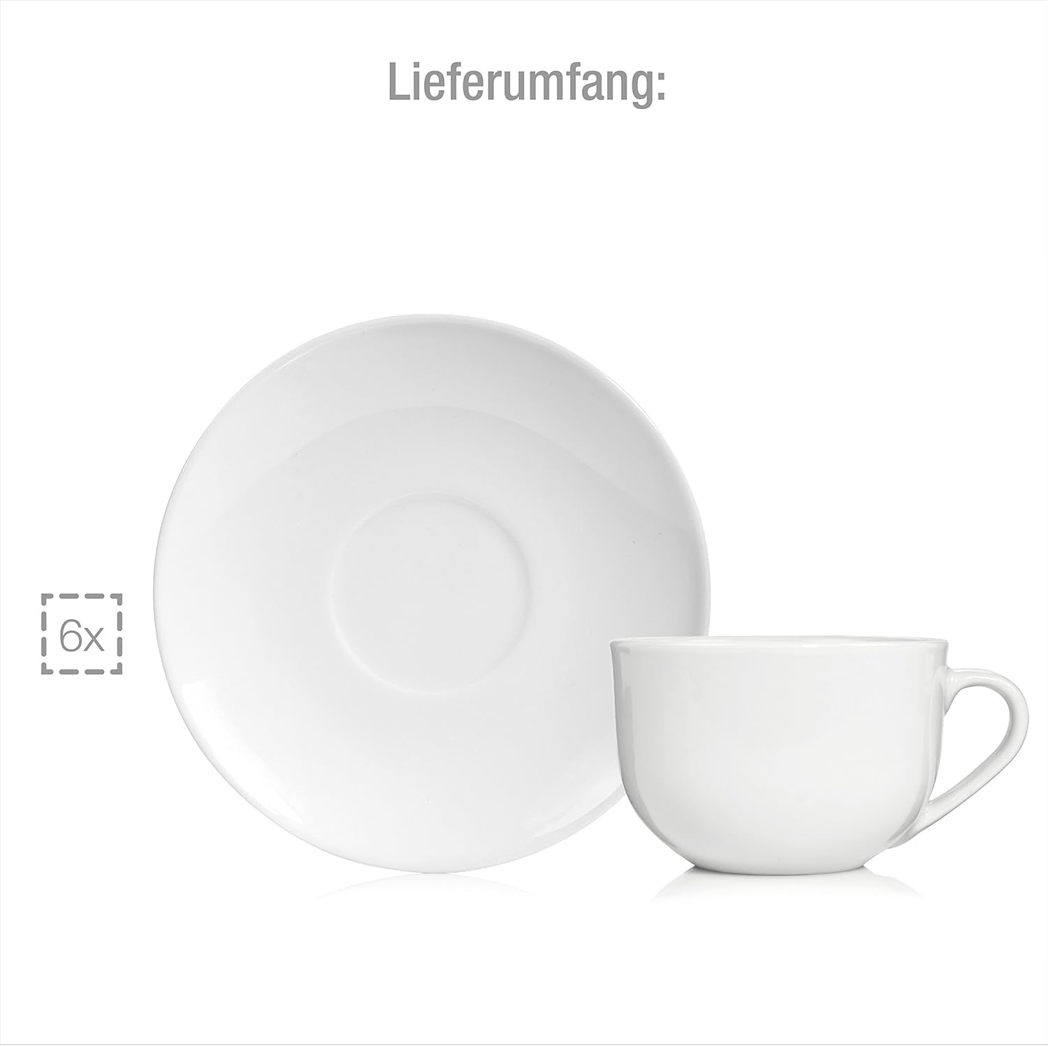Sänger New Port kaffekopsæt, 12 kopper sæt til 6, hvide porcelænkopper og underkopper, 150 ml | PREMIUM KOLLEKTIONEN