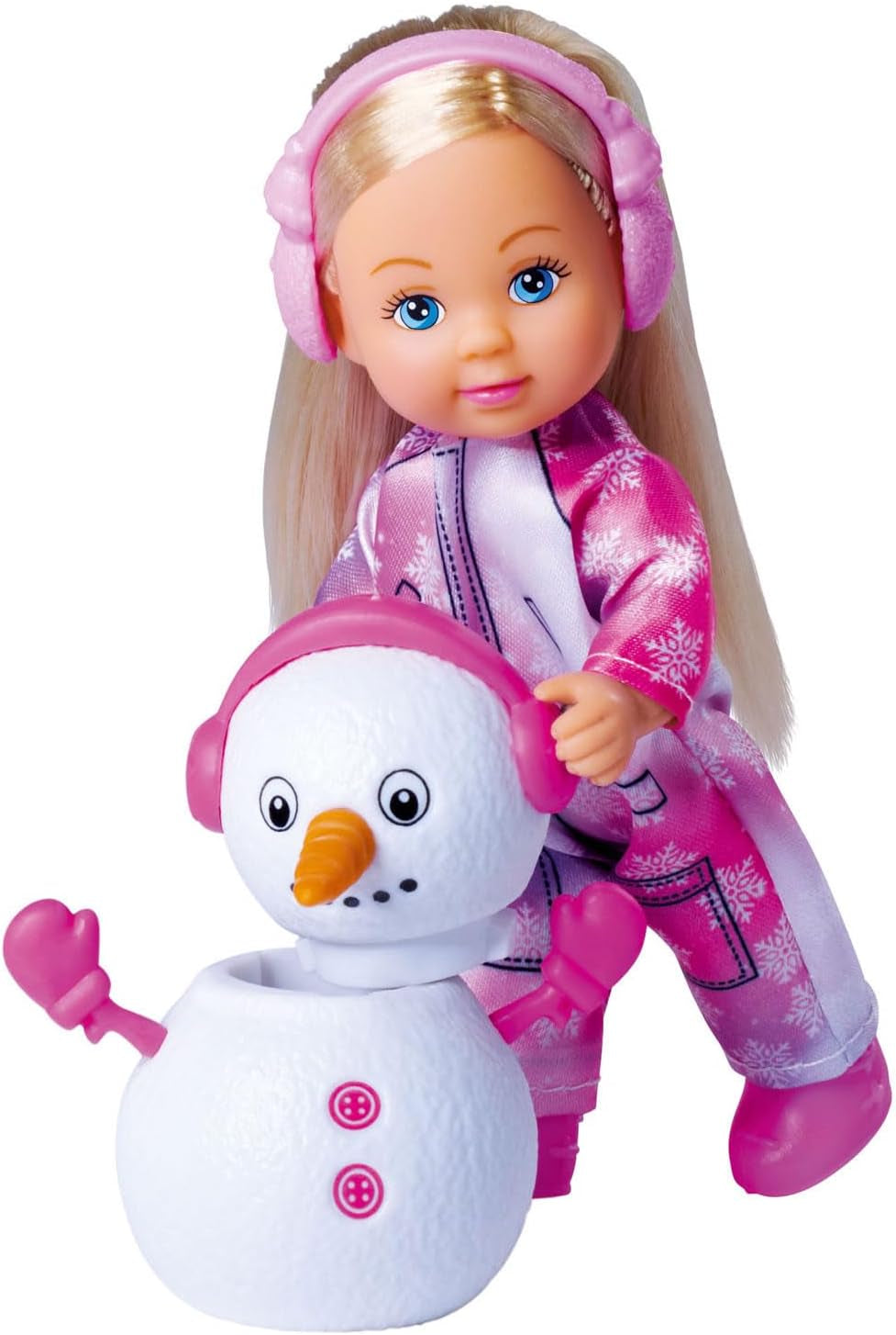 Simba 105733646 - Evi Love Snow, dukke i en sød snedragt med en bygbar snemand, 12 cm, i alderen 3+