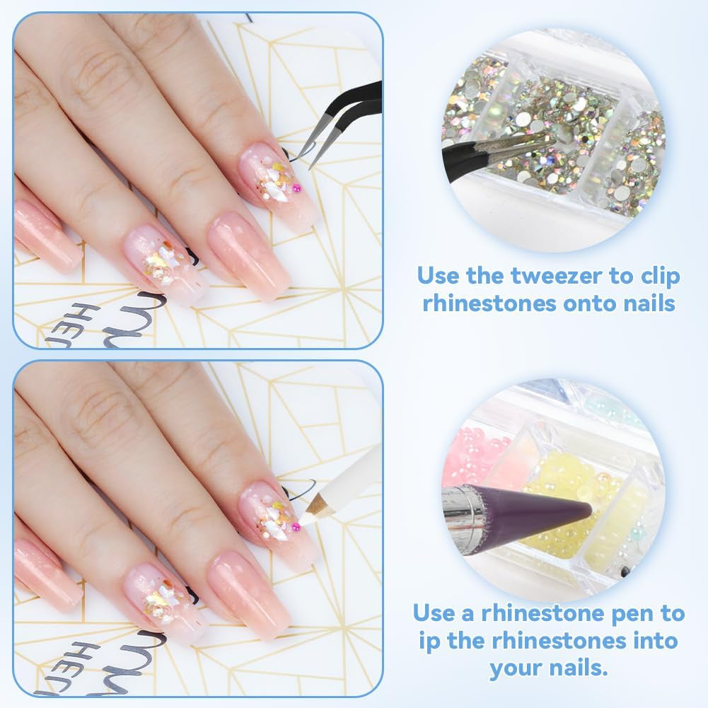 Harz Strasssteine ​​4200 Stk Strass Kristalle 1Mm-5Mm Gemischte Kinder Bastelsachen Kit Mit Strass Mit Picking Pinzette Und Stift Für DIY Nägel Kleidung Kunsthåndværk Gemischt Becher Party (A)