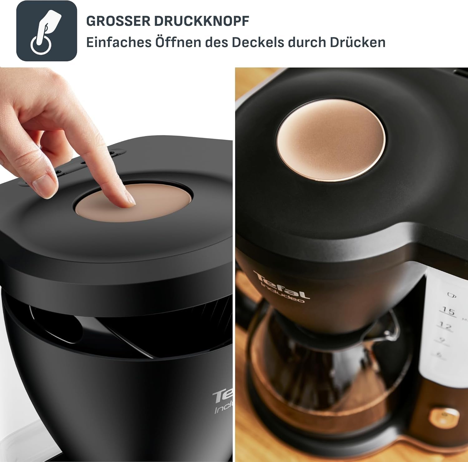 Tefal Includeo Filter Espressomaskine, Espressomaskine Ekstremt nem at bruge, Velegnet til højre- og venstrehåndede brugere, Automatisk lågåbning, 1,25 L, 10 til 15 kopper, CM533811