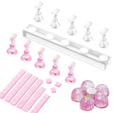 Makartt Akryl negleholder, magnetisk negleholder, negleholder, transparent pink negleholder med 48 klæbende kit