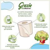 Grazie Natural Toilet Paper, Econatural, 56 ruller, Fibrepack Genbrugs Toiletpapir, 100 % Økologisk, Miljøvenlig, Miljømærket Certificeret og FSC Genanvendt, Made in Italy