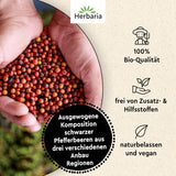 Herbaria Trio Noir bio 75g M-Dose – Bio Pfeffer schwarz ganz – ganze Pfefferbeeren – schwarze Pfeffermischung aus biologiske Anbau af drei forskellige regionale regioner - i nachhaltiger Aromaschutz-Dose
