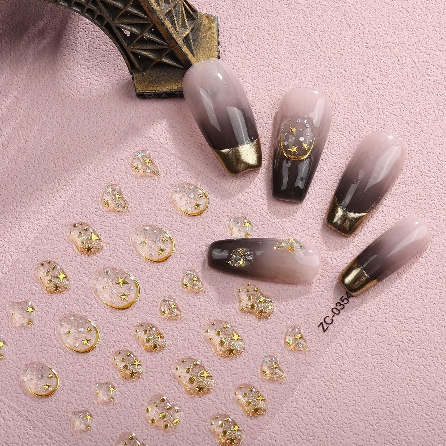 JMEOWIO 6 Blatt 3D Nagelsticker Goldene Unregelmäßige Geometrisk Nail Art Sticker Selbstklebend Nagelaufkleber 5D Stereoskopisk Dekoration Nageldesign Zubehör