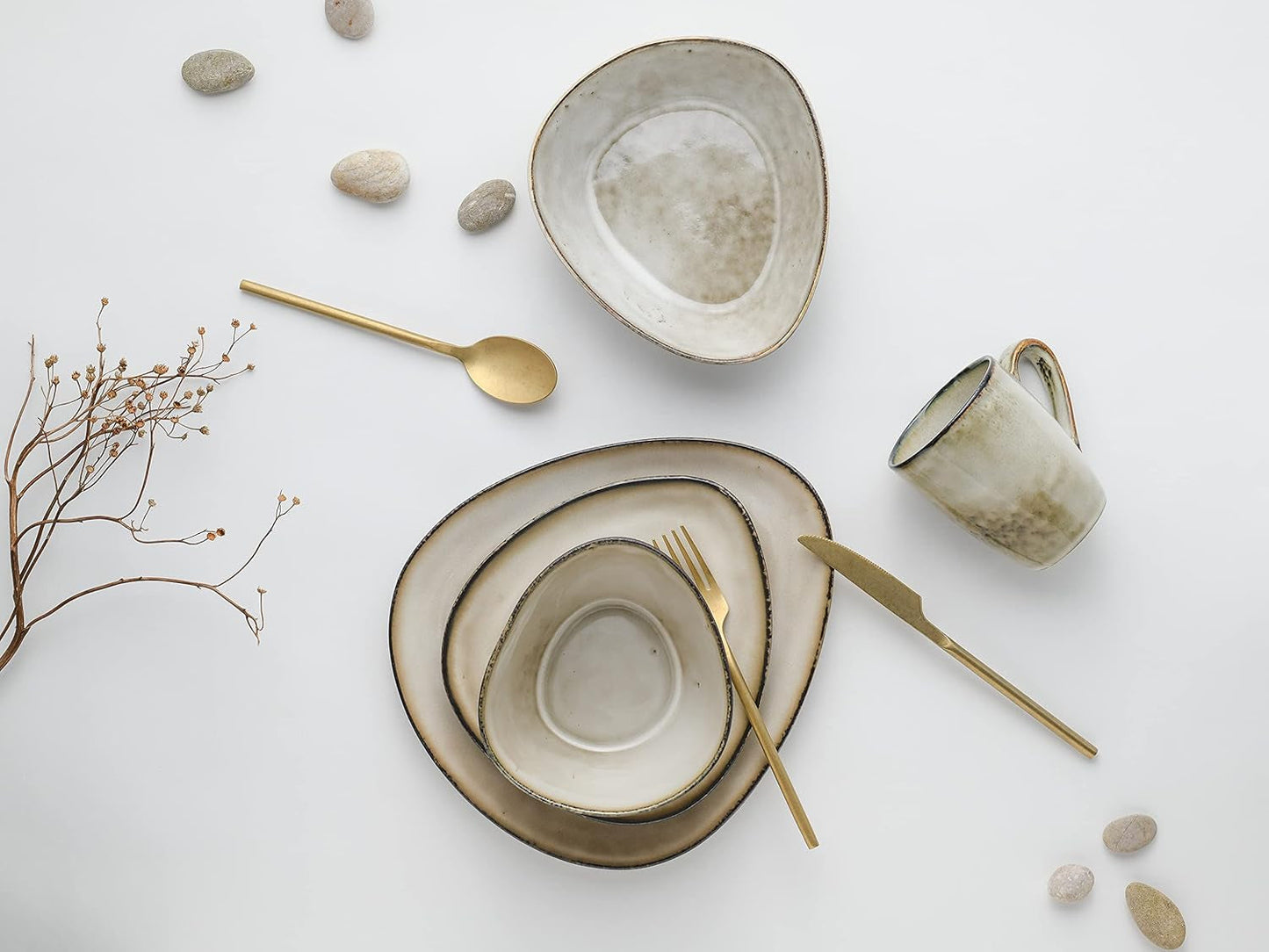 CreaTable, 23769, CLOUDY Series, Sand, 10-delt servisesæt, Porcelænskombinationsservice, Tåler opvaskemaskine og mikroovn, Kvalitetsfremstilling