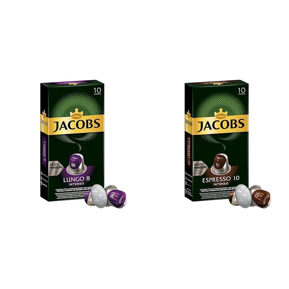 Jacobs Kapseln Lungo Intenso, Intensität 8 & Kapseln Espresso Intenso, Intensität 10.100 Nespresso®*-kompatibel Kaffeekapsel, 10er Pack, 10 x 10 Getränke