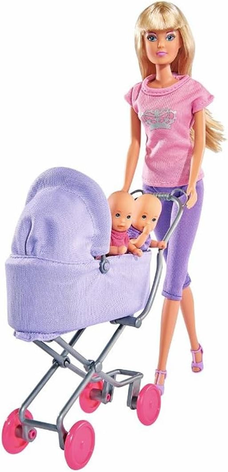 Simba Steffi Love Sunshine Twins - Dukke med tvillinger og klapvogn, inklusive tilbehør som flasker og legetøj, matchende variant med 2 dukker, dukkesæt til børn fra 3 år og opefter