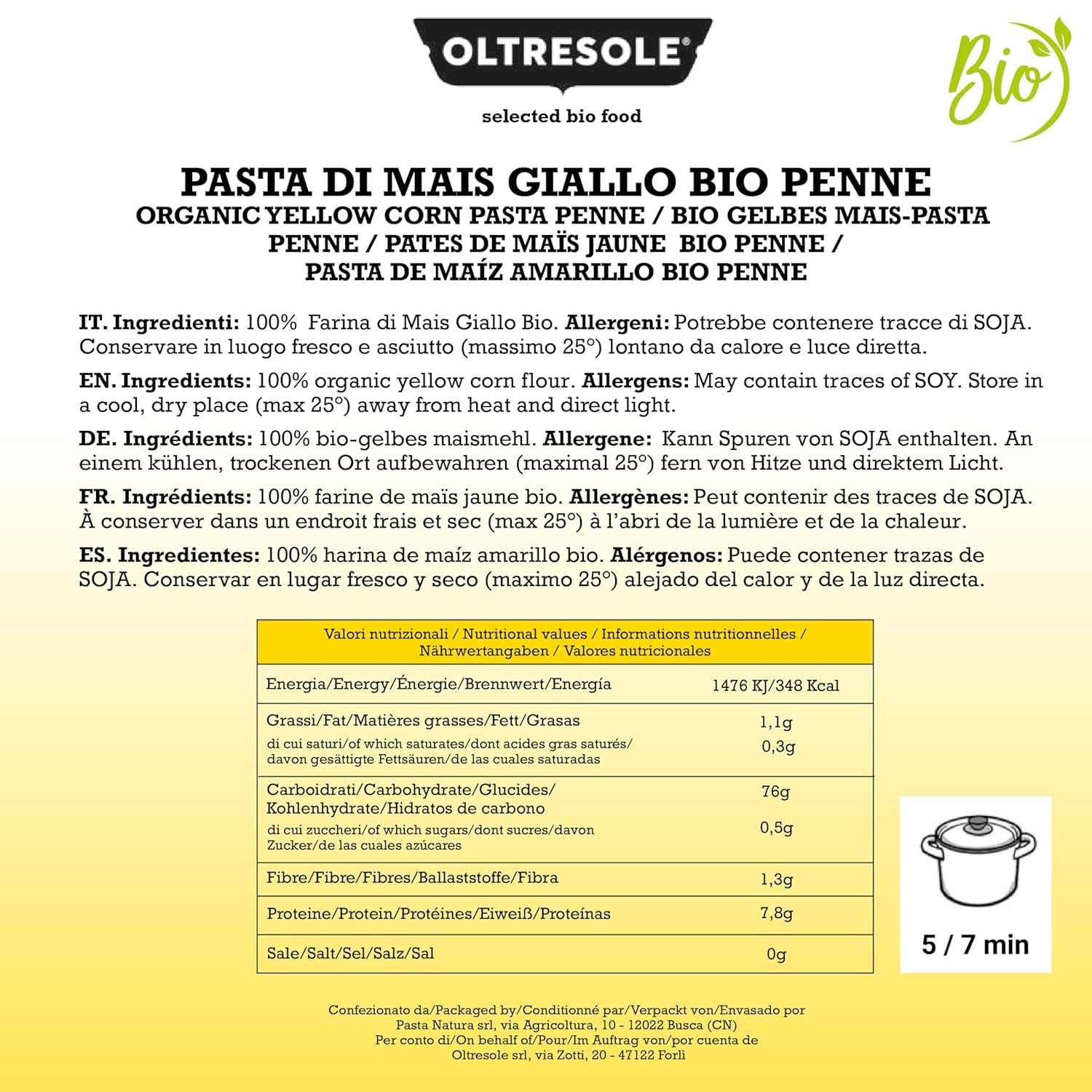 Pasta di Mais Giallo Biologica Italiana Glutenfri, Formato Penne - glutenfri pasta, 100% farina di mais giallo økologisk, vegansk, confezione da 3 pacchi på 350 g
