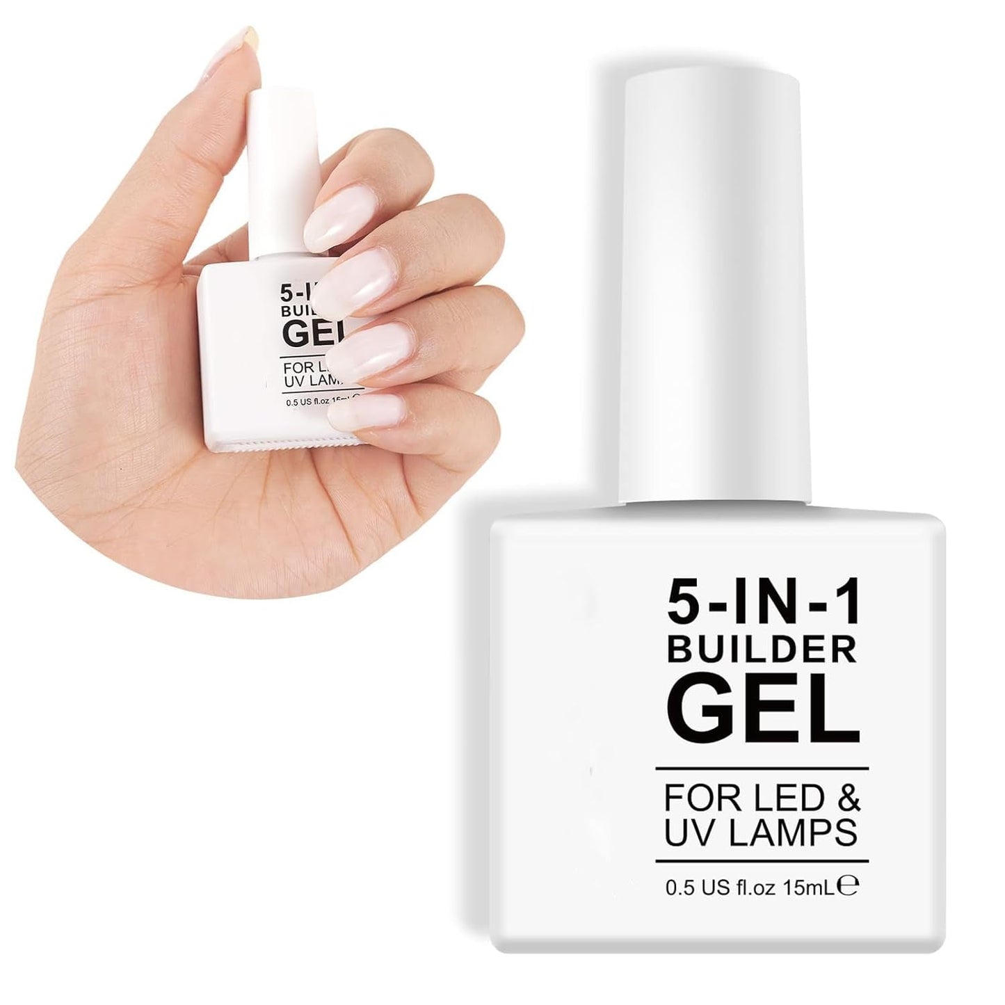 Builder 5 i 1 Builder Gel 15ml, Nail Builder Gel, Nail Builder Gel, UV/LED Nail Extension Neglelak, Extensions, Nail Art, Stickers, Gel Nail Builder Gel (hvid)
