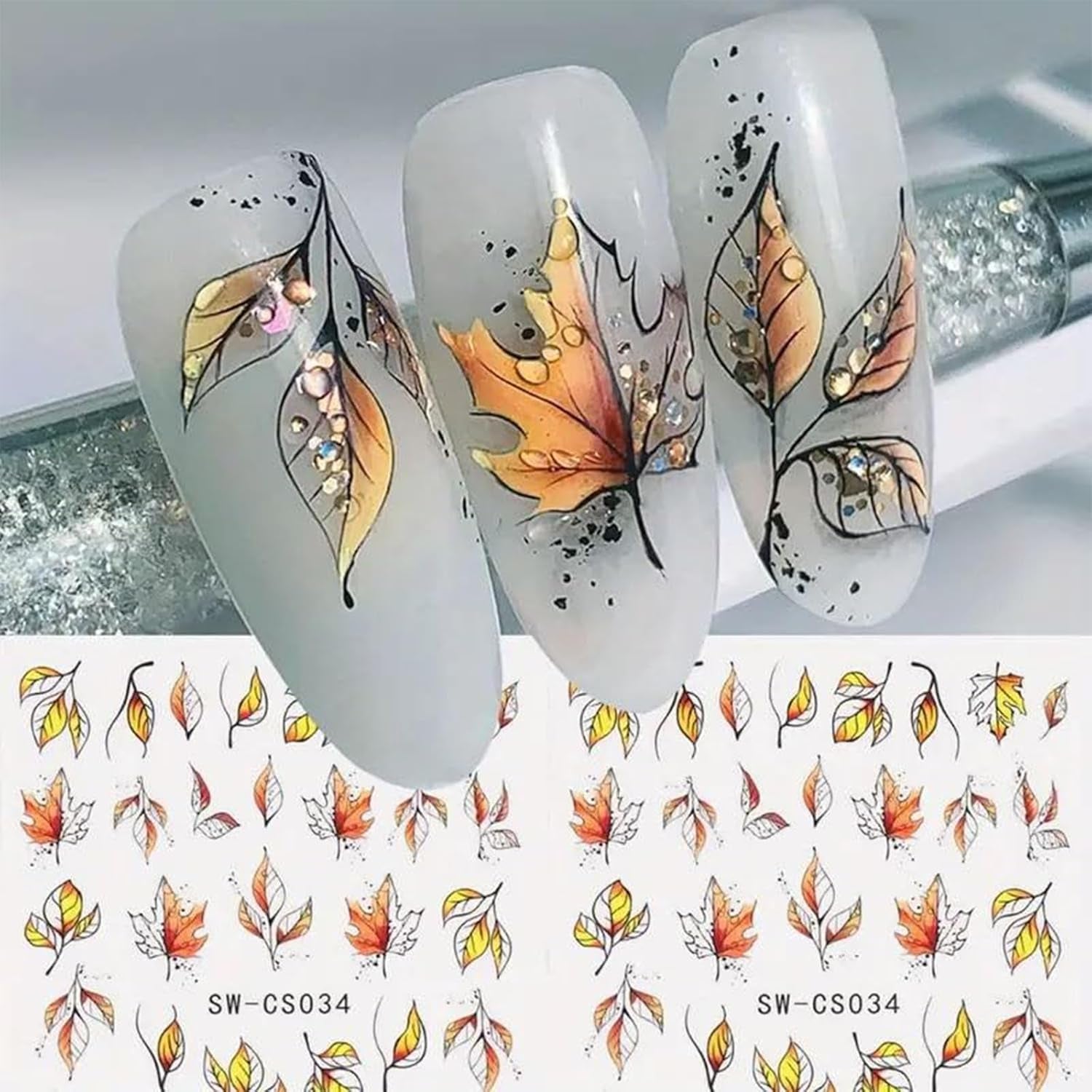 6 Blatt Herbst Nagelsticker,Ahornblatt Selbstklebend Nagelaufkleber,Herbst Nail Sticker,Nageldesign Tilbehør,Nail Art Sticker,Selbstklebende Deko Für Nägel