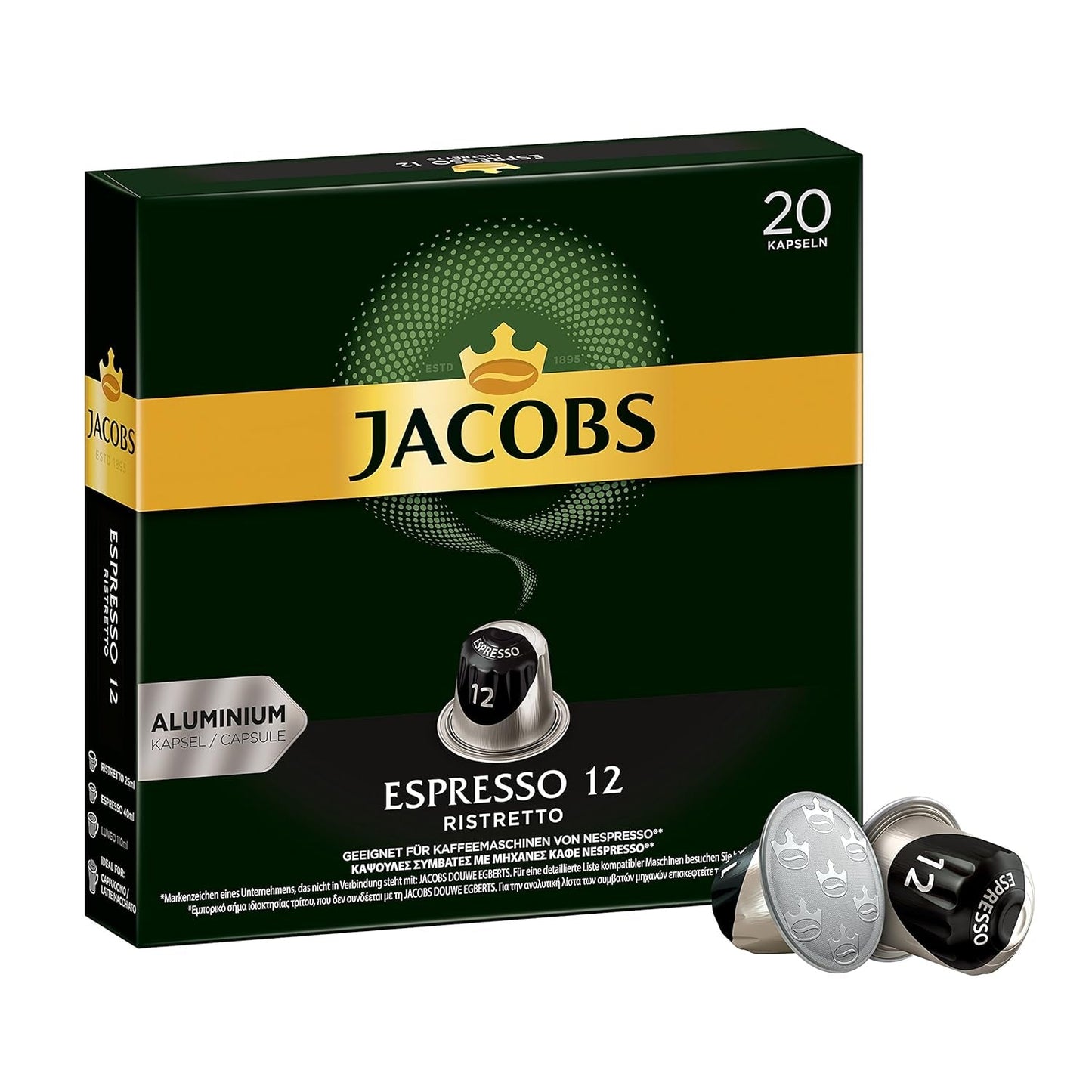 Kaffeekapseln Espresso Ristretto, Intensität 12 af 12 & Kaffeekapseln Krönung Crema, 200 Nespresso-kompatibel Kapsel, 10er Pack, 10 x 20 Getränke, 1040 g
