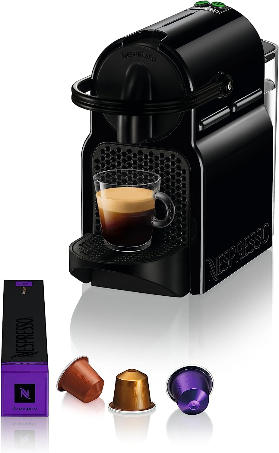 Nespresso kapsel espressomaskine De'Longhi EN 80.B Inissia, højtrykspumpe og energisparefunktion, automatisk slukning efter 9 minutter, kopvolumen til espresso og lungo, 0,7 l vandtank, sort