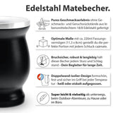 Mate Bio tesæt ● 3 sortimenter af Mate + Dobbeltvægget Mate-krus i rustfrit stål + Bombilla + Brygningsinstruktioner (sort)
