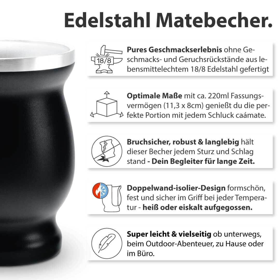 Mate Bio tesæt ● 3 sortimenter af Mate + Dobbeltvægget Mate-krus i rustfrit stål + Bombilla + Brygningsinstruktioner (sort)