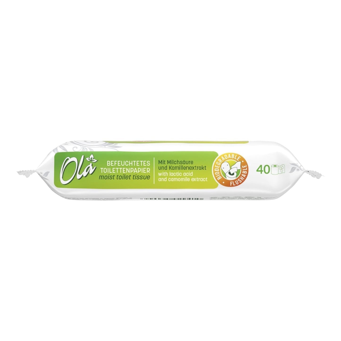 OLA vådt toiletpapir - (1X40 stk.) Vådservietter - kamilleekstrakt og mælkesyre, vaskbar, følsom hud - 40 stk.