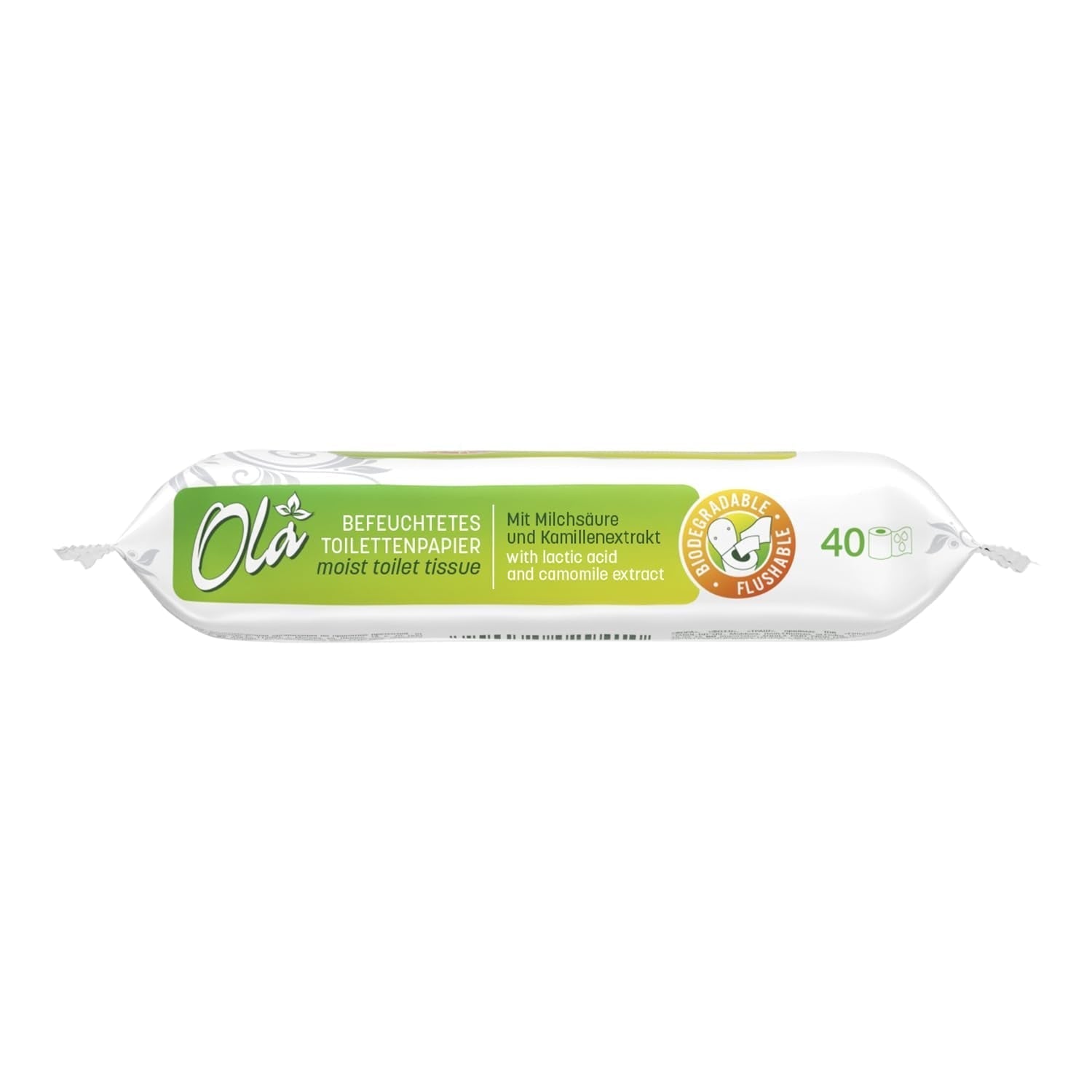 OLA vådt toiletpapir - (1X40 stk.) Vådservietter - kamilleekstrakt og mælkesyre, vaskbar, følsom hud - 40 stk.