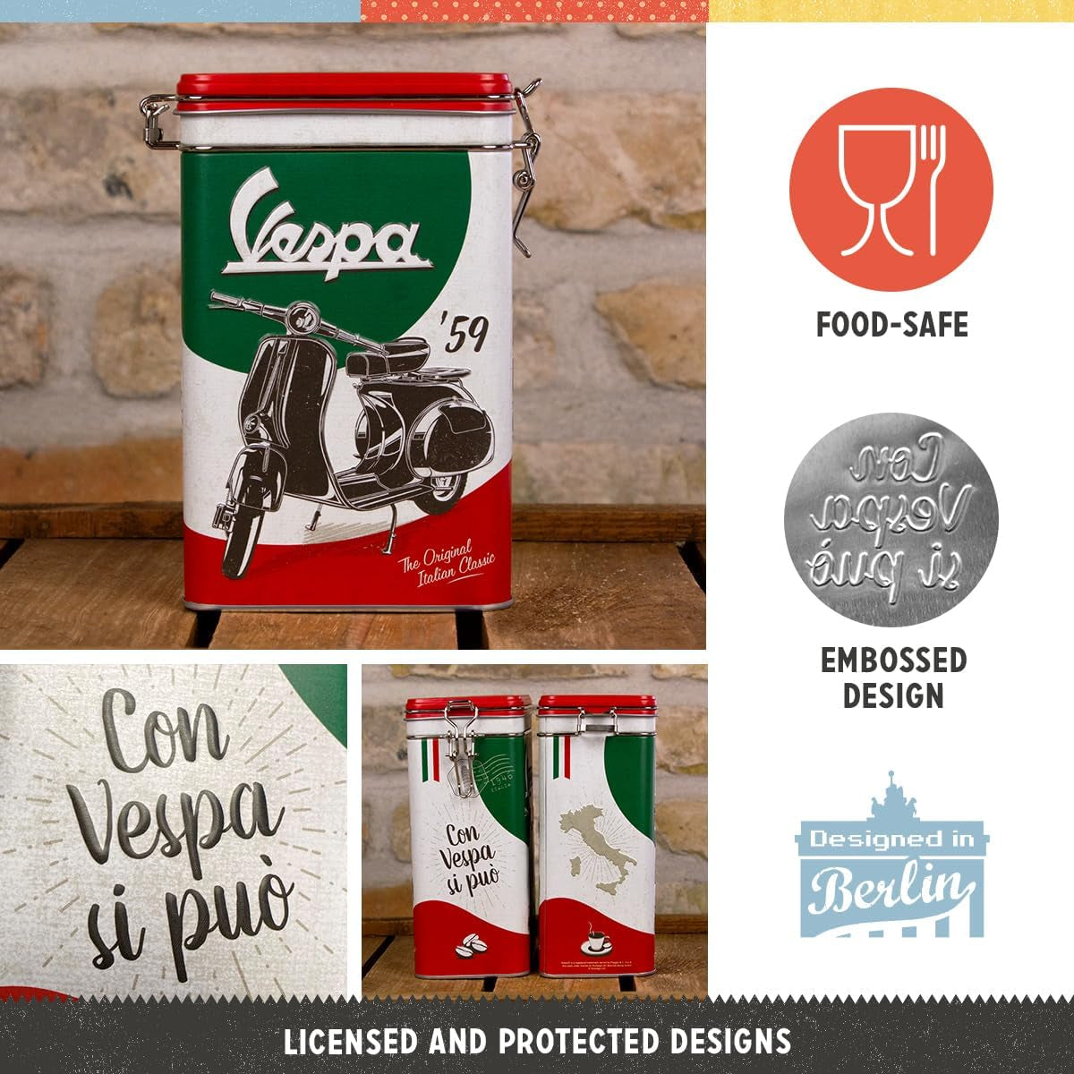Nostalgic-Art Retro Kaffeboks, 1,3 L, Vespa - Italiensk Klassisk - Gaveidé til Scooter-fans, Originalt Licenseret Produkt (OLP), Vintage Design Workshop Decoration, Vintage Design Workshop Decoration Food Opbevaringsbokse Naty Shop