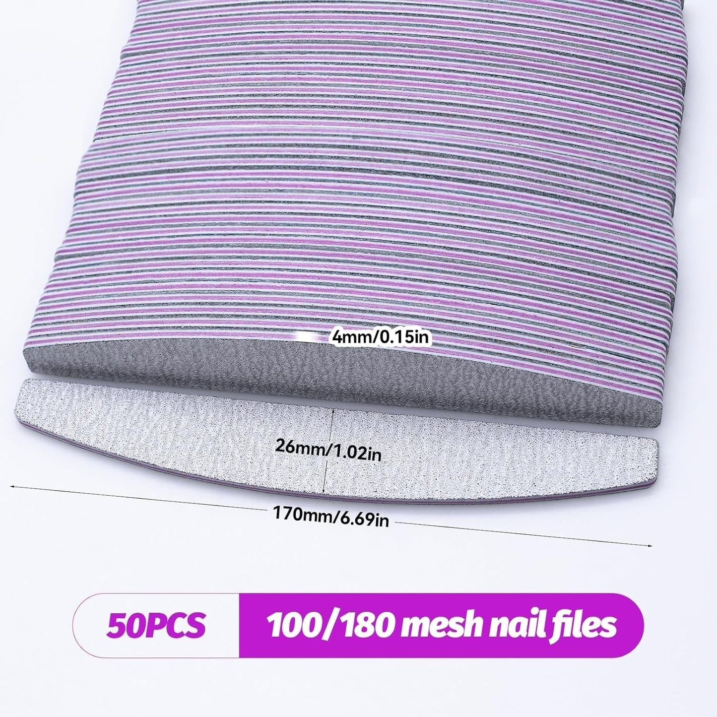50 Stück Nagelfeile 100/180, Halbmond Nagelfeilen Für Gelnägel, Doppelseitige Nagelfeilen Sæt, Neglefil, Grit Engangsneglefil Für Nagelstudios DIY Nail Art Zuhause, Weiß
