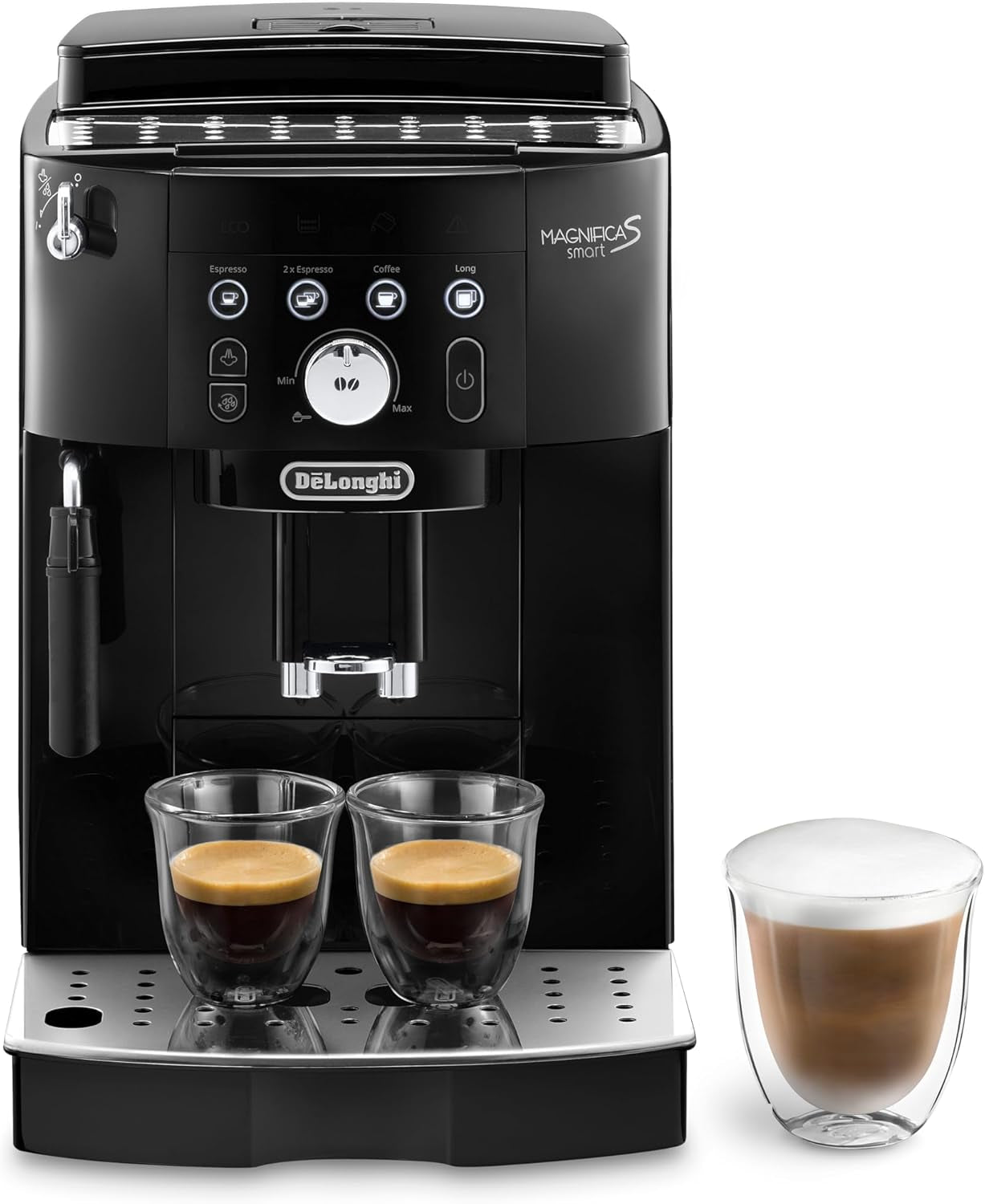 De'Longhi Magnifica S Smart ECAM 230.13.B Fuldautomatisk espressomaskine med mælkeskummer til cappuccino, espresso, kaffe og lang kaffe, direkte valgknapper og drejekontrol, 2-kops funktion, sort