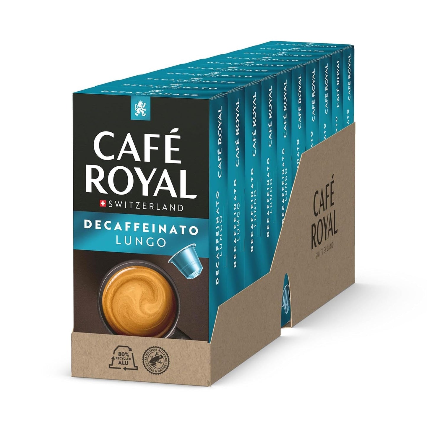 Café Royal Lungo Decaffeinato – Nespresso®-kompatible kaffekapsler, 100 % Arabica, Intensität 5/12, Rainforest Alliance, koffeinfri, 100 kapsler
